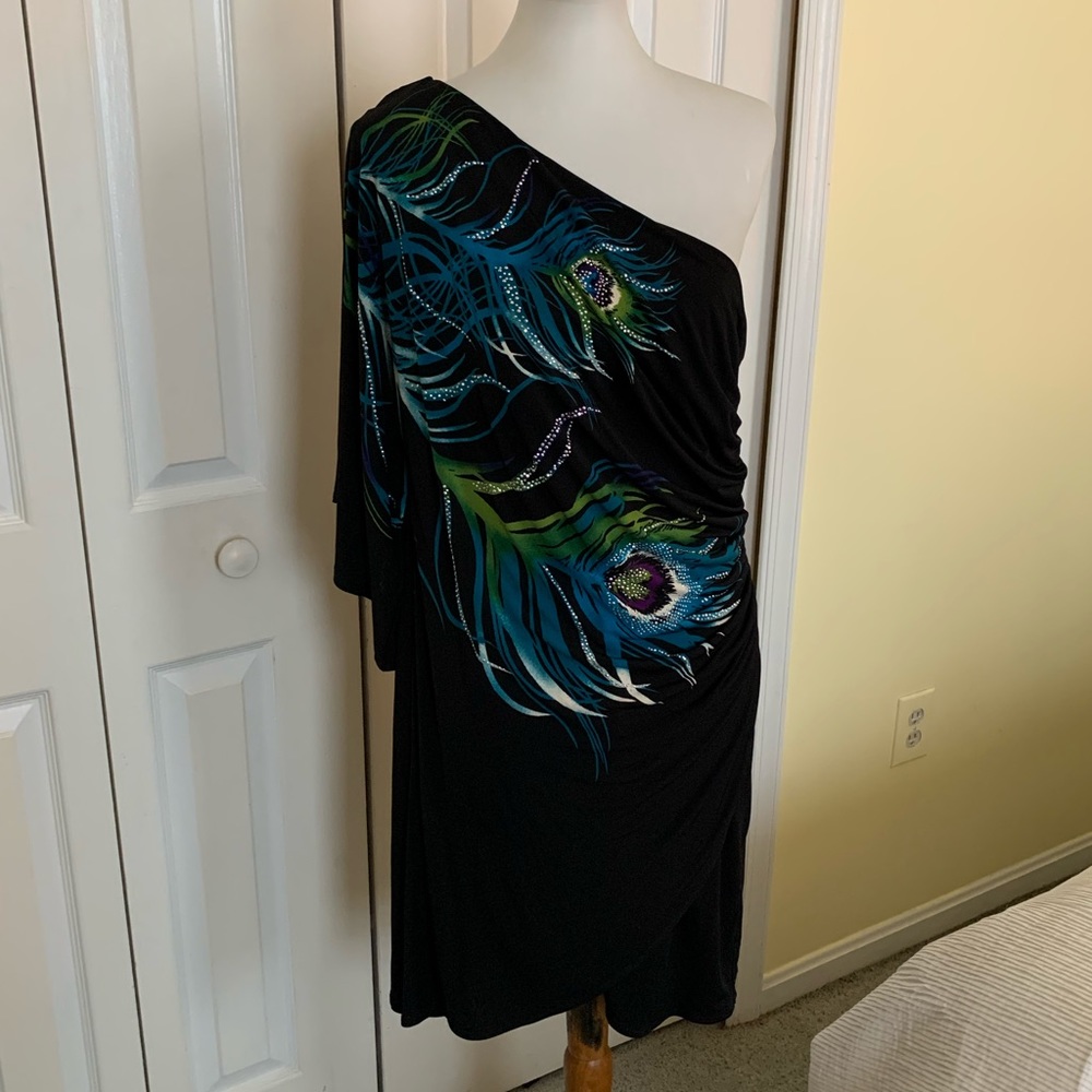 Black peacock Bisou Bisou dress Sz 16
